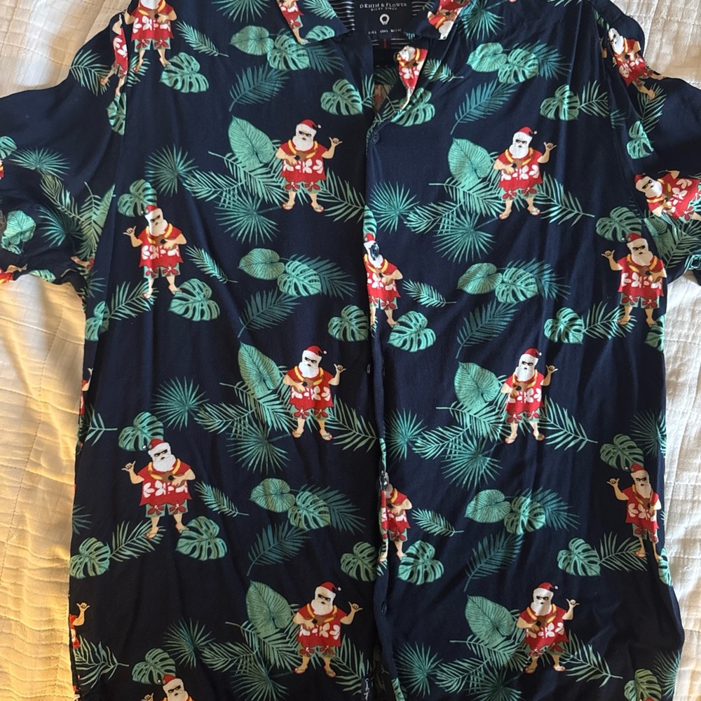Navy Hawaiian Shirt with Santa Print